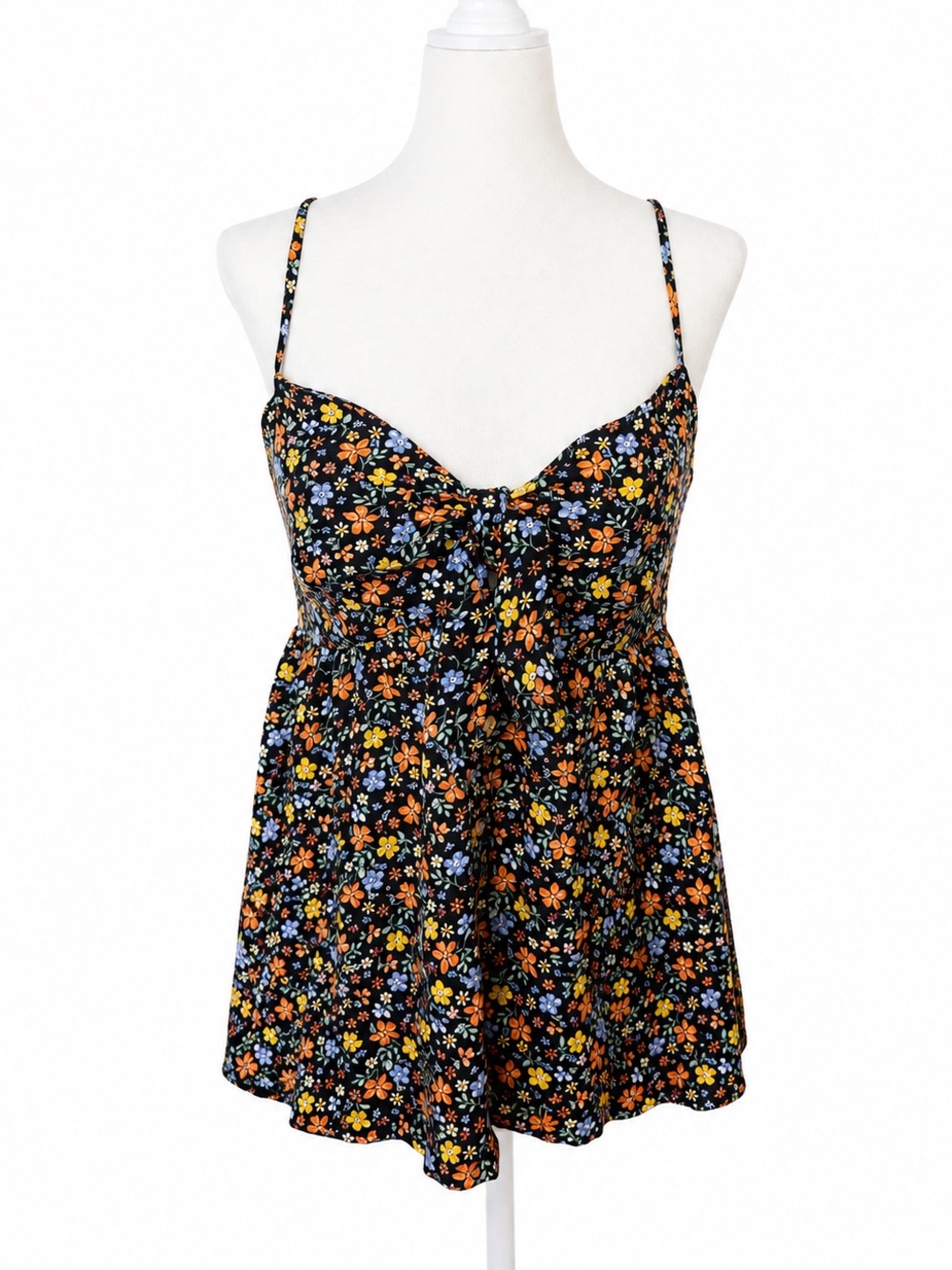 Becaal Floral Babydoll Tank Top Womens Small Boho Cottagecore Tie Front